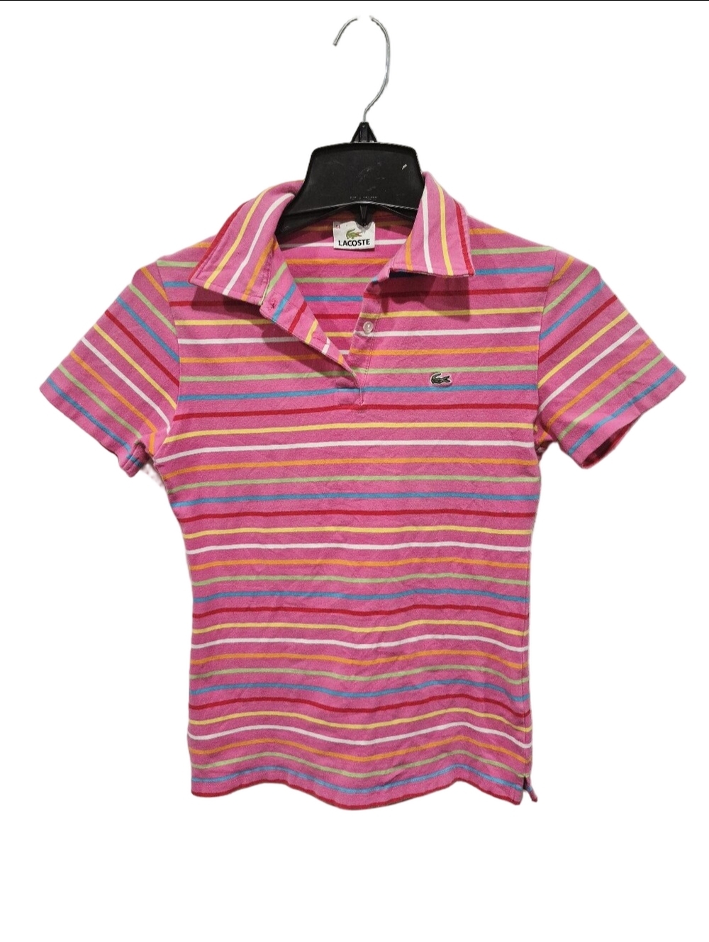 Lacoste Vintage Y2K Multi Color Striped Short Sleeve Polo Shirt Size 44